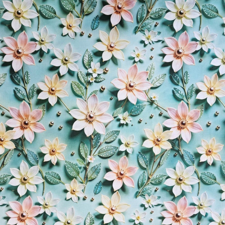 Material textil ranforce 5D, 240cm, bumbac 100%, Verde cu flori galbene si roz [1]