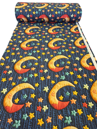 Materiale textile - Material textil ranforce 5D, 240cm, bumbac 100%, Albastru cu luna si stele