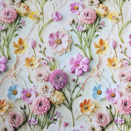 Material textil ranforce 5D, 240cm, bumbac 100%, Vernil cu camp de flori [1]