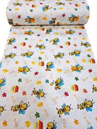 Material textil ranforce, bumbac 100%, Alb cu albinute Bizz [1]