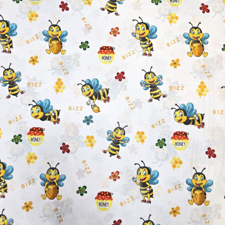 Material textil ranforce, bumbac 100%, Alb cu albinute Bizz [2]