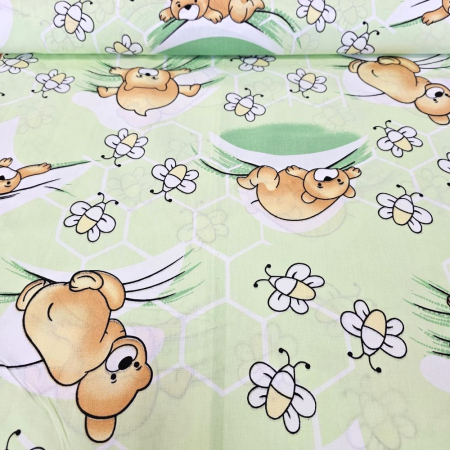 Material textil ranforce, bumbac 100%, Verde cu ursuleti [2]