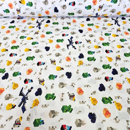 Material textil ranforce, bumbac 100%, Alb cu Minecraft [1]