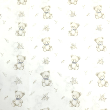 Material textil ranforce, bumbac 100%, Alb cu ursuleti beige [2]