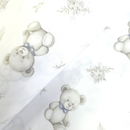 Bumbac ranforce copii - Material textil ranforce, bumbac 100%, Alb cu ursuleti beige