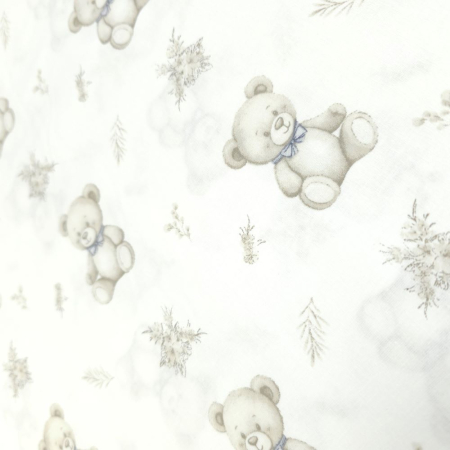 Material textil ranforce, bumbac 100%, Alb cu ursuleti beige [1]