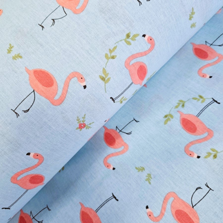 Materiale textile - Material textil ranforce, bumbac 100%, Bleu cu flamingo