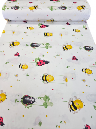 Material textil ranforce, bumbac 100%, Alb cu gargarite si albinute [2]