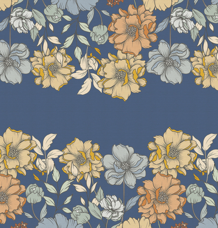 Metraje impermeabile - Material textil teflonat, 140cm, Big Flowers 4 Marino