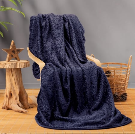 Cuverturi - Patura embosata, Cotton Box, 220x240cm - Dark Blue