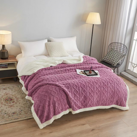 Cuverturi - Patura tricot cu blanita, 200x230cm, lila