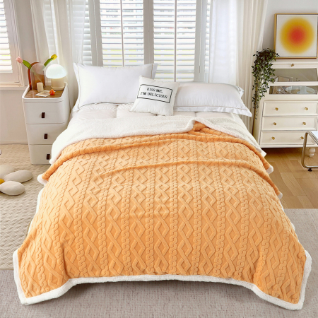 Cuverturi - PATURA TRICOT CU BLANITA - GALBEN-ORANGE