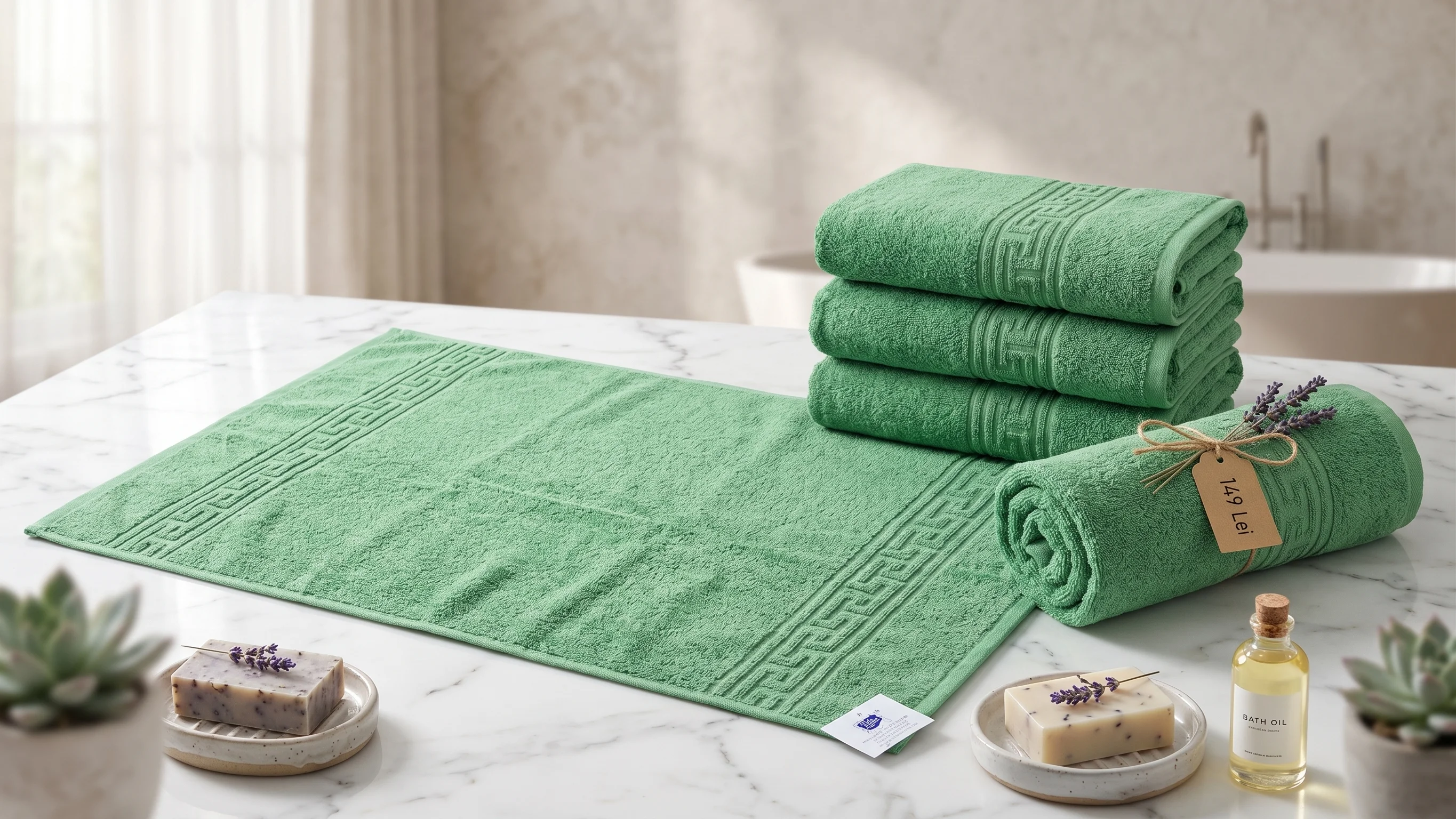 Baie - Prosop HORECA Greek Border 500g (Green Nomad) - Dimensiune prosop: 50x90cm