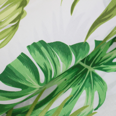 Bumbac ranforce imprimat - Ranforce alb cu frunze verzi