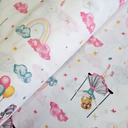 Bumbac ranforce copii - Material textil ranforce, bumbac 100%, Alb cu fetite si baloane