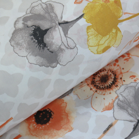 Ranforce alb cu flori portocalii si galbene [0]