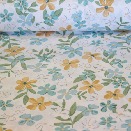 Ranforce alb cu floricele bleu si galbene [1]