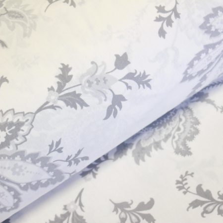 Materiale textile - Ranforce alb cu flori gri