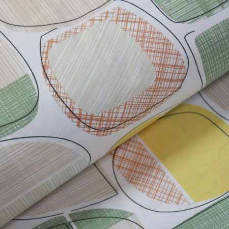 Materiale textile - Ranforce Geometric verde/galben