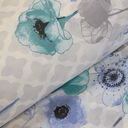 Ranforce alb cu flori bleu si turcoaz [0]