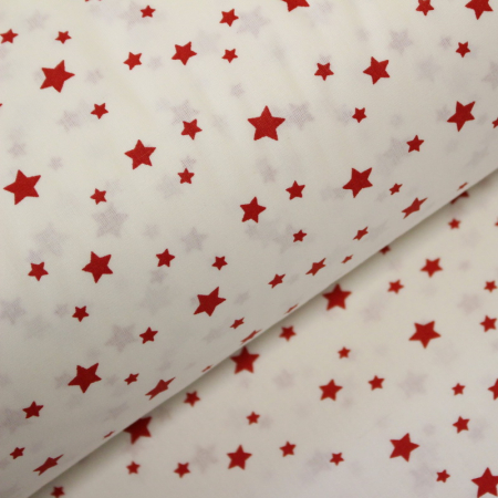 Materiale textile - Ranforce alb cu steluțe mici roșii
