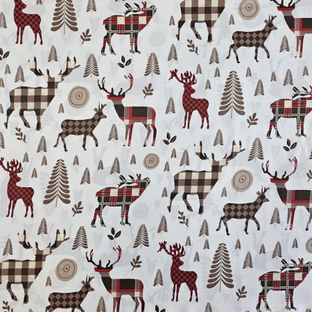 Material textil ranforce, bumbac 100%, Alb cu reni [2]