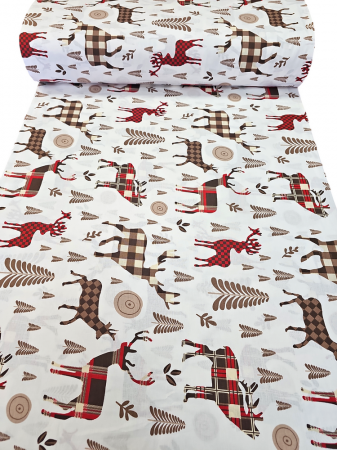 Material textil ranforce, bumbac 100%, Alb cu reni [1]