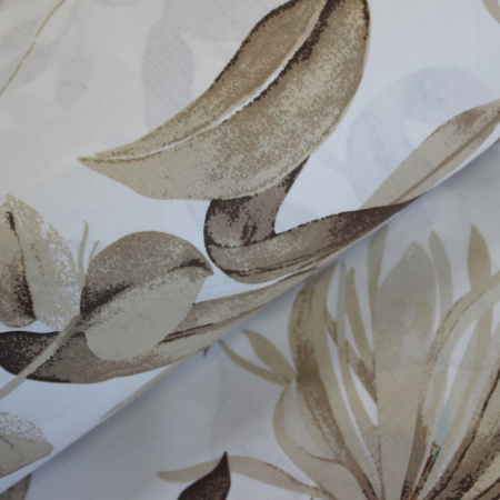 Materiale textile - Ranforce alb cu frunze maron