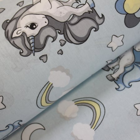 Materiale textile - Ranforce bleu cu unicorni