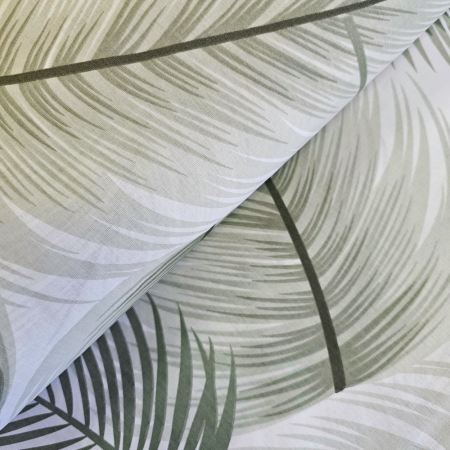 Materiale textile - Ranforce alb cu frunze oliv