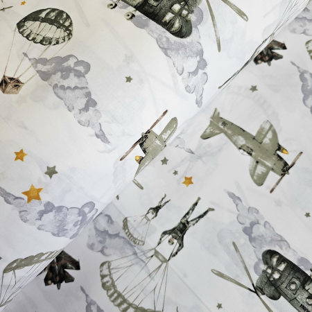 Materiale textile - Ranforce alb cu parasutisti