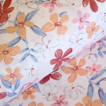 Ranforce alb cu floricele roz si portocalii [0]