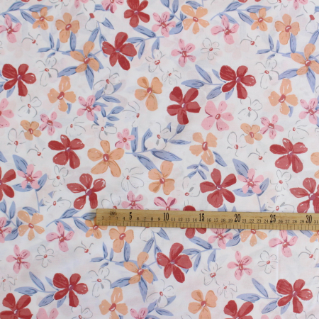 Ranforce alb cu floricele roz si portocalii [2]
