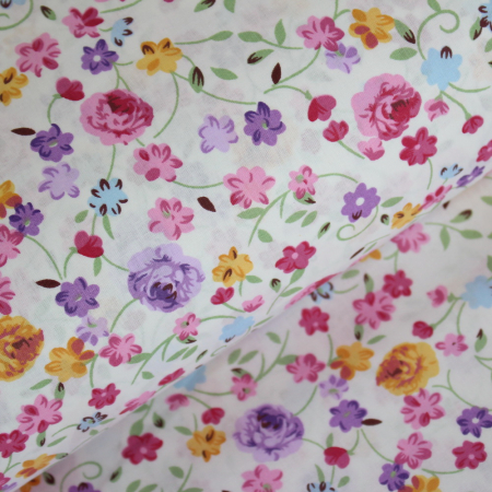 Ranforce alb cu floricele mici lila si mov [0]