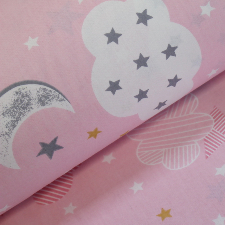 Materiale textile - Ranforce roz cu norisori