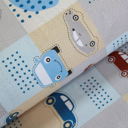 Ranforce cu patrate crem si bleu cu masinute [0]