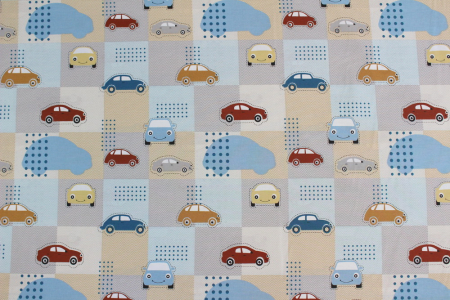 Ranforce cu patrate crem si bleu cu masinute [1]