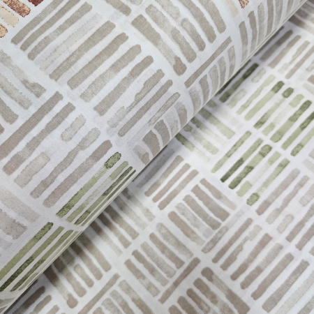 Materiale textile - Ranforce alb cu dungi crem si verzi