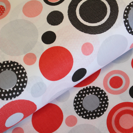Materiale textile - Ranforce alb cu buline rosii si negre