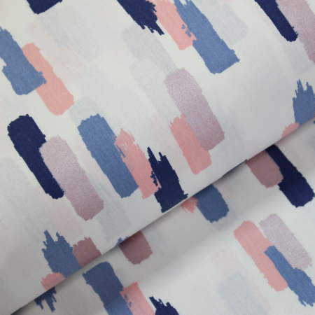 Materiale textile - Ranforce alb Dale albastre/roz/roz praf