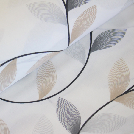 Materiale textile - Ranforce alb cu frunze crem si gri