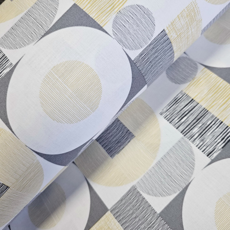 Materiale textile - Material textil ranforce, 240cm, bumbac 100%, Geometric - gri si galben