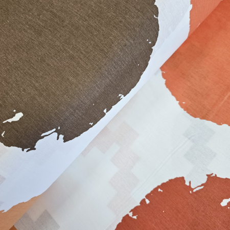 Materiale textile - Ranforce alb cu buline portocalii