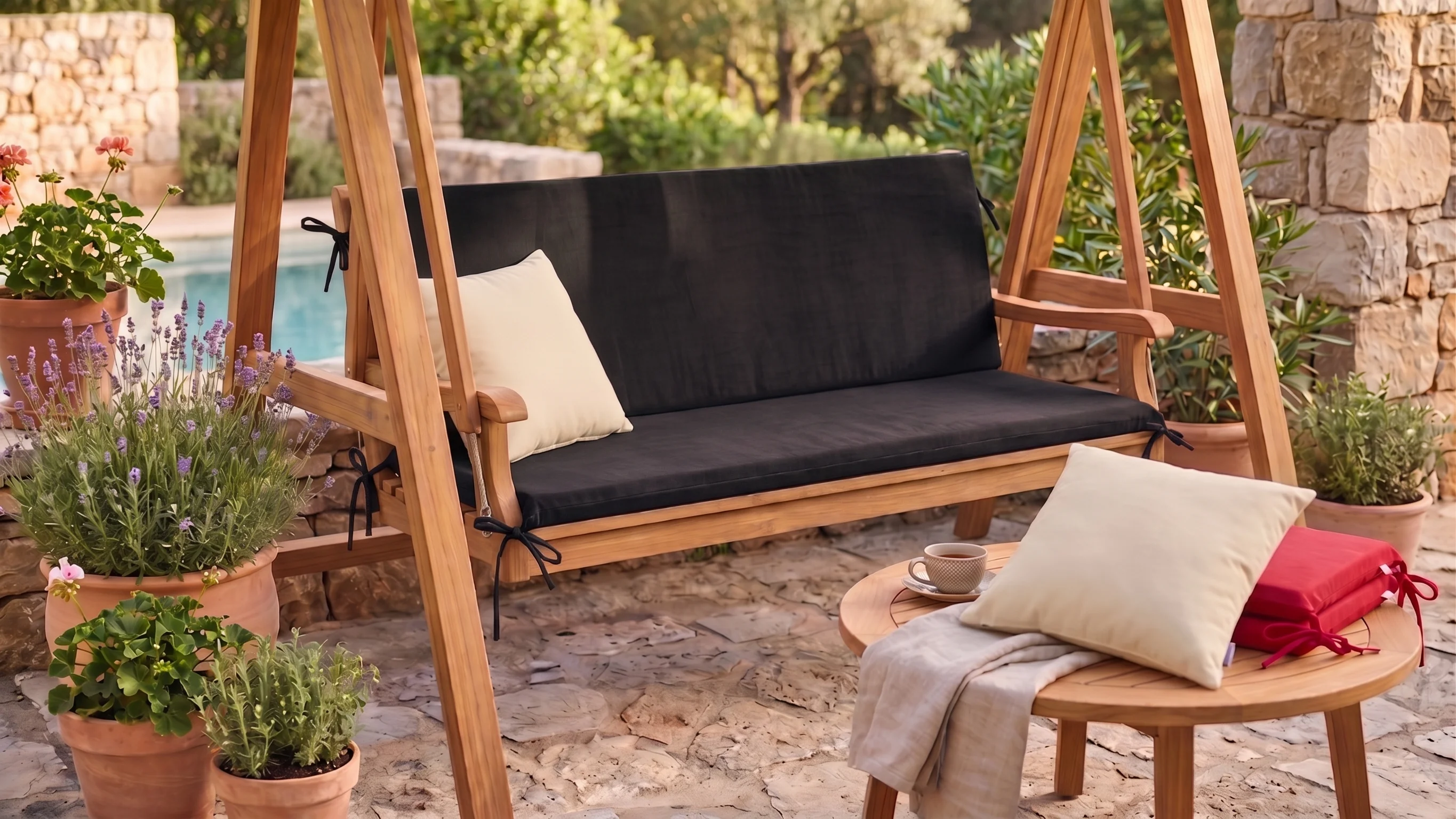 Terasă și grădină - Saltea balansoar premium doua segmente (Negru) - Echipare:: Cu doua perne