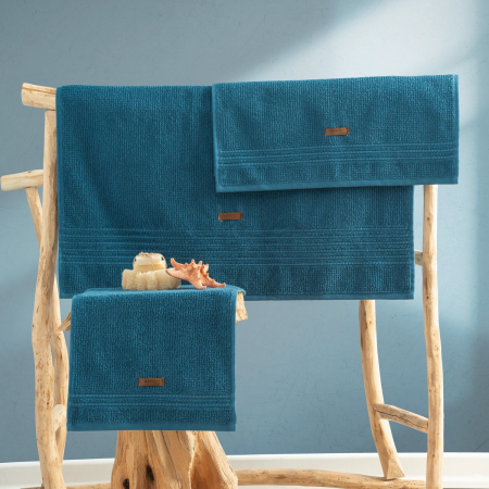 Prosoape de baie - Set 3 prosoape, 30x50/50x90cm/75x150cm, Cotton Box, Wellness - Petrol Blue