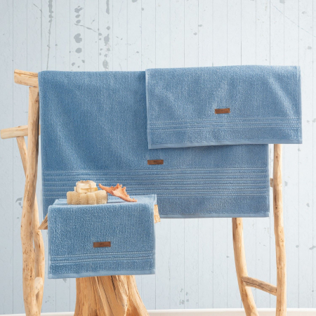 Prosoape de baie - Set 3 prosoape, 30x50/50x90cm/75x150cm, Cotton Box, Wellness - Blue