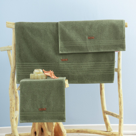 Prosoape de baie - Set 3 prosoape, 30x50/50x90cm/75x150cm, Cotton Box, Wellness - Green