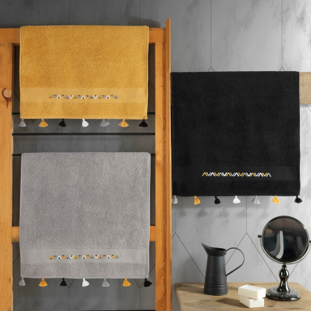Prosoape de baie - Set 3 prosoape cu broderie, 50x90cm, Cotton Box, Havlu Asorti-4