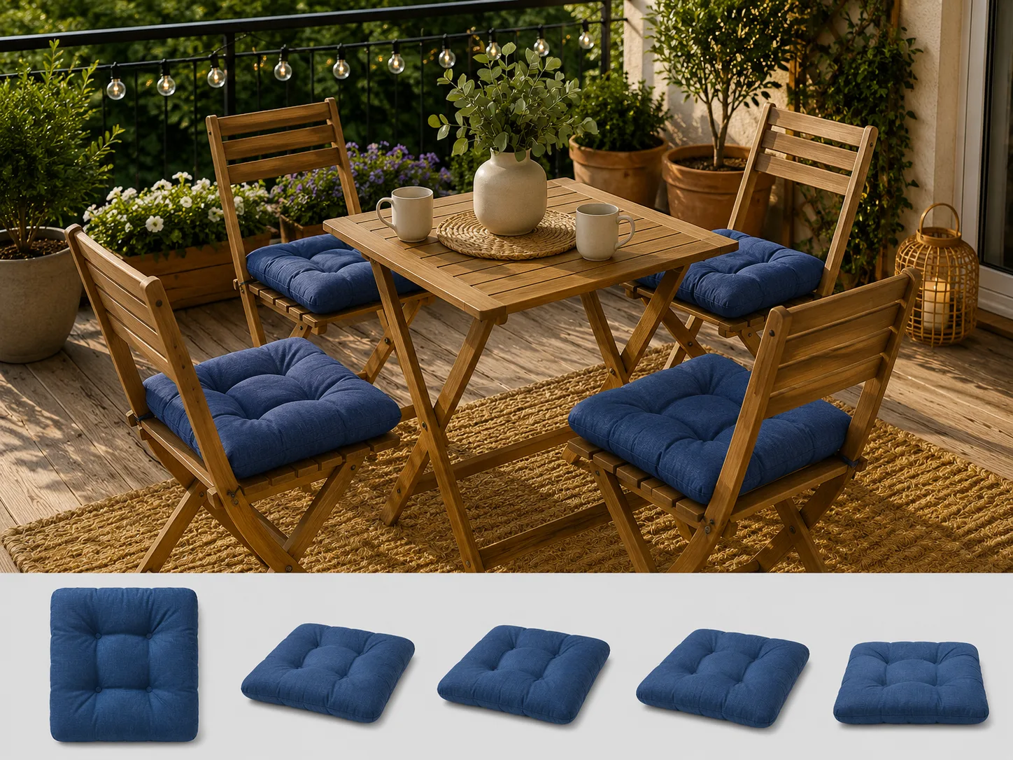Pernuțe scaun - Set 4 pernute scaun interior / exterior - bleumarin