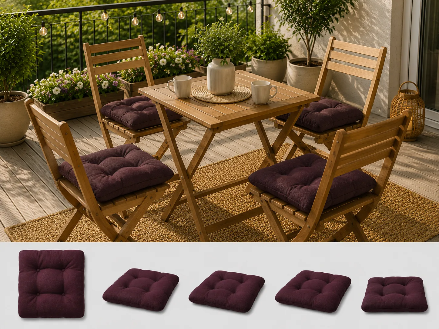 Pernuțe scaun - Set 4 pernute scaun interior / exterior - burgundi